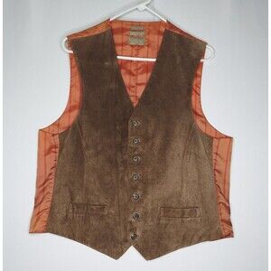 Haggar Vtg Suede Leather Vest Mens 42 Brown Button V-Neck Adjustable Fabric Back